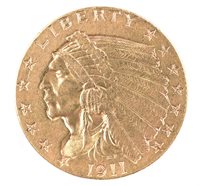 Lot 3 - A two and a half dollar gold eagle coin, 4.2 grams, dated 1911.