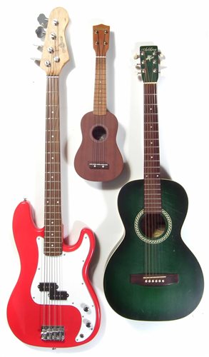 Lot 111 - Gear 4 music precision style bass and a vintage ukulele and an Art & Lutherie guitar