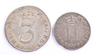 Lot 4 - James II silver twopence, 1688 and Queen Anne silver threepence, 1710 (2).