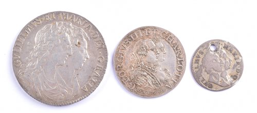Lot 5 - William & Mary silver halfcrown, 1689, George III silver marriage medal, 1761, silver and William & Mary silver fourpence, 1689 (3).