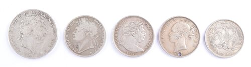 Lot 11 - American half dollar 1872, three half crowns and one full crown George III (high two).
