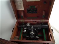 Lot 117 - Gun sighting telescope, pattern G. 376 also a Ross London variable power scope No. 67469, a Theodolite and one other box