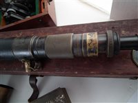 Lot 117 - Gun sighting telescope, pattern G. 376 also a Ross London variable power scope No. 67469, a Theodolite and one other box