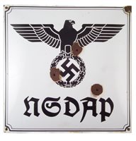 Lot 36 - German WW2 Third Reich Nazi Party Headquarters enamel sign, 50cm square.