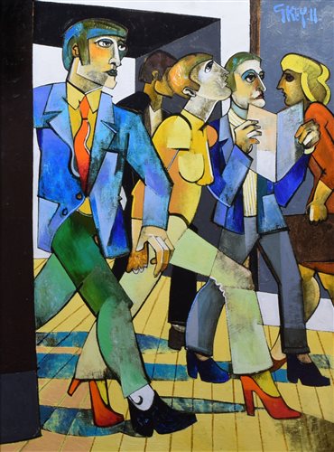 534 - Geoffrey Key, "Commuters", oil.