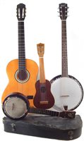 Lot 100 - Irin guitar banjo, Clifton ukulele, Keech banjolele, Messina classical guitar