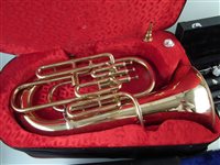 Lot 115 - Oswak India tuba in case, Ammoon clarinet in case, Blade piccolo and flute in cases