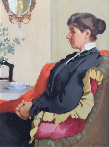 Lot 529 - Pierre Adolphe Valette, Portrait of a seated lady, oil.