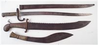Lot 170 - Russian saw back pioneers short sword, Chassepot bayonet and scabbard and a kukri