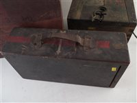 Lot 88 - Two canvas and leather shell carriers, British military 12 bore box, Vickers machine gun belt in box and 30 M1 Frankfort box