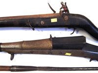 Lot 136 - Indian Matchlock musket, a similar Flintlock and a throwing spear