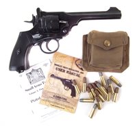 Lot 246 - Webley VI 4.5mm air pistol revolver with instructions, photocopy small arms training manual and original PAT.37 pouch containing cartridges