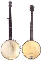 Lot 57 - Butler London fretless banjo and one other fretted five string banjo