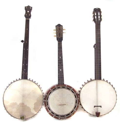 Lot 69 - George Mathews five string fret less banjo and two others.