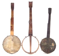Lot 66 - Three Minstrel fretless banjos