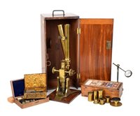 Lot 9 - A late 19th century brass microscope by Edmund Wheeler, London.