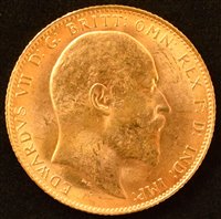 Lot 21 - Edward VII two full sovereign together with a 1926 District Sunday School Football League medal in gold (3).