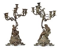 Lot 12 - A pair of 19th century bronze candelabra