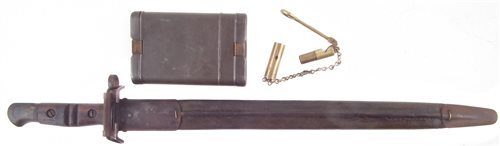 Lot 195 - P14 bayonet, Enfield inspection tool and a Mauser cleaning kit.