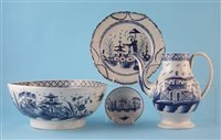 Lot 162 - Pearlware coffee pot base, bowl plate and a saucer