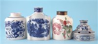 Lot 160 - Pearlware inkwell together with three tea caddies