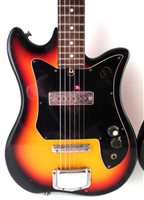 Lot 101 - Kay E-100 electric guitar, serial number 706251, also a Teisco electric guitar, both finished in sunburst, 100cm overall length.