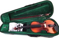 Lot 12 - Two cased violins and a cased trumpet and one other.