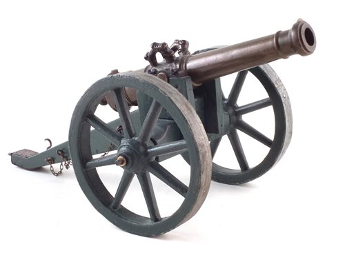 Lot 17 - 19th century bronze model cannon on field gun carriage