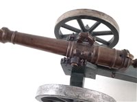 Lot 17 - 19th century bronze model cannon on field gun carriage
