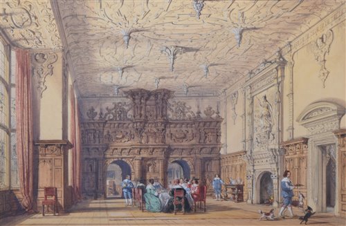 Lot 509 - Joseph Nash, "Crewe Hall, Cheshire - The Hall", watercolour.