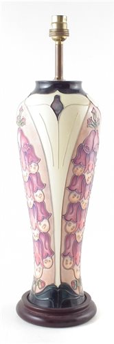 Lot 219 - Moorcroft lamp decorated with foxgloves pattern