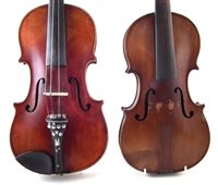Lot 8 - Conservatory violin and one other with two cases and three bows.