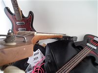 Lot 99 - Two Kay electric guitars and a bass and a collection of straps