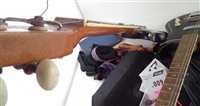 Lot 99 - Two Kay electric guitars and a bass and a collection of straps