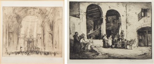 Lot 529 - William Walcot, "Interior of St. Peter's, Rome", signed etching and another by Hamilton Mackenzie (2).