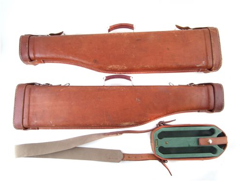 Lot 32 - Two leg of mutton gun cases and a cartridge case