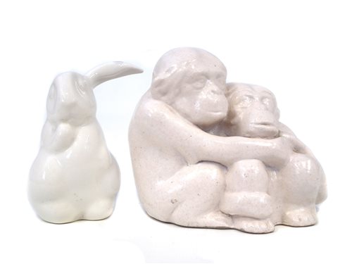 Lot 305 - Doulton Lambeth monkey group and a lop eared rabbit
