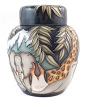 Lot 258 - Moorcroft ginger jar, decorated with Noah's Ark pattern