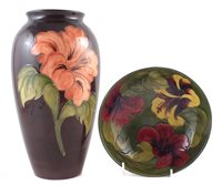 Lot 262 - Moorcroft hibiscus pattern vase, together with a similar bowl