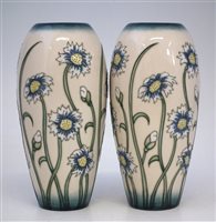 Lot 250 - Pair of Moorcroft Moon Daisy pattern vases