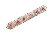 Lot 37 - Art Deco ruby and diamond set bar brooch