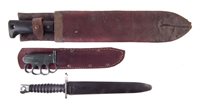 Lot 210 - Machete, fighting knife and a Swiss 1957 pattern bayonet