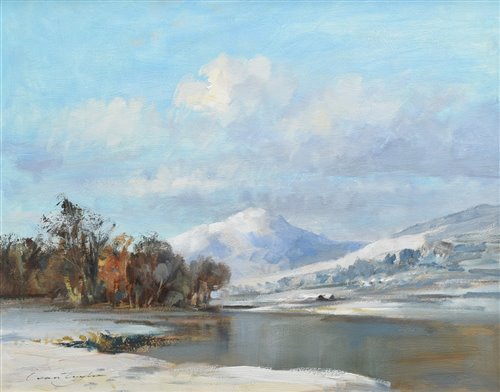 Lot 381 - Ivan Taylor, "Llynn Gwynant, Snowdonia - Winter", oil.