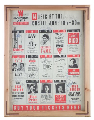 Lot 157 - Peckforton Castle Music Festival undated but thought to be from the early 1960's signed by the music stars Georgie Fame, Acker Bilk, Cleo Lane