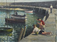 Lot 378 - Fred Castle, Harbour scene, oil on canvas.