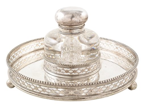 Lot 1 - Dutch silver and glass inkwell