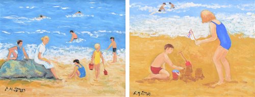 Lot 349 - C.M. Jones, "On The Beach, Summertime" and "Sandcastles" oil (2).