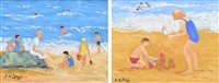 Lot 349 - C.M. Jones, "On The Beach, Summertime" and "Sandcastles" oil (2).