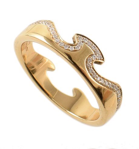Lot 99 - Georg Jensen 18ct yellow gold diamond set shaped band ring