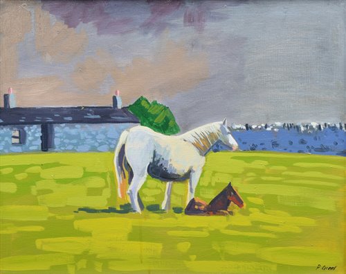 Lot 344 - Paul Greer, 20th century, "Horse and Foal", oil.